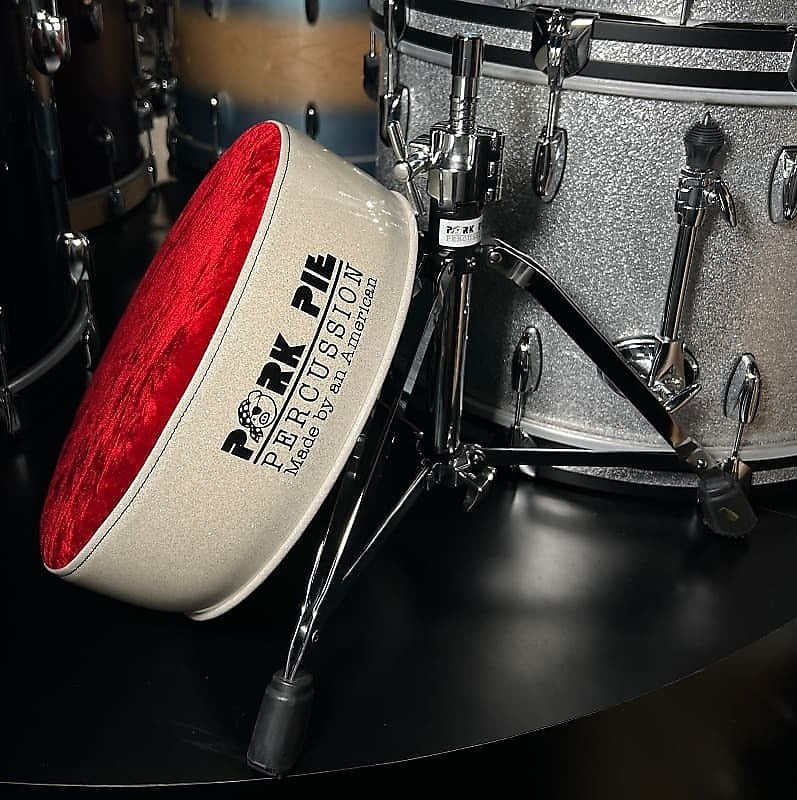 Pork Pie Round Drum Throne in Red Velvet Crush Top w/ White Sparkle Side
